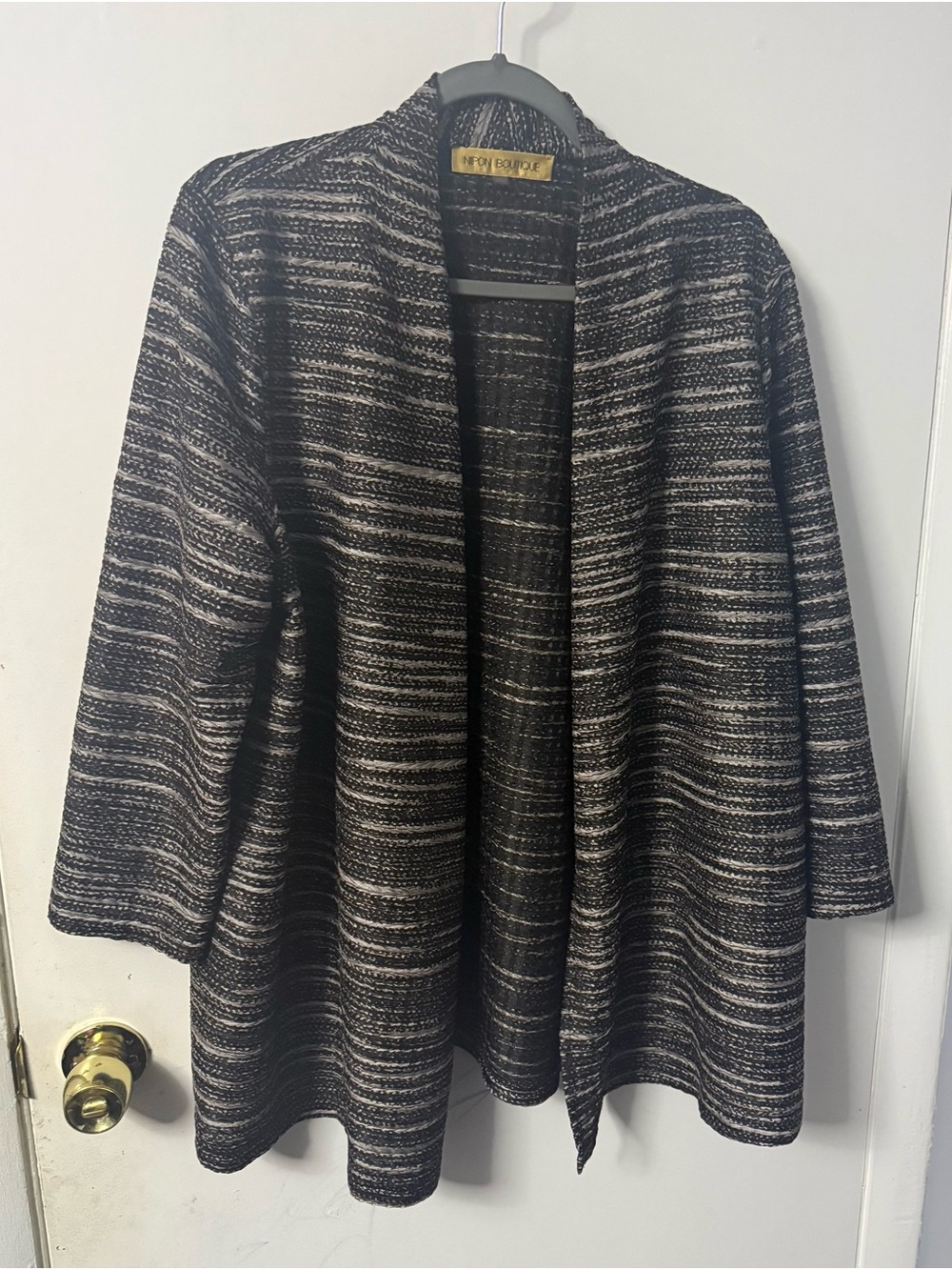 Nipon Boutique Black & Cream Open-Front Striped Cardigan
